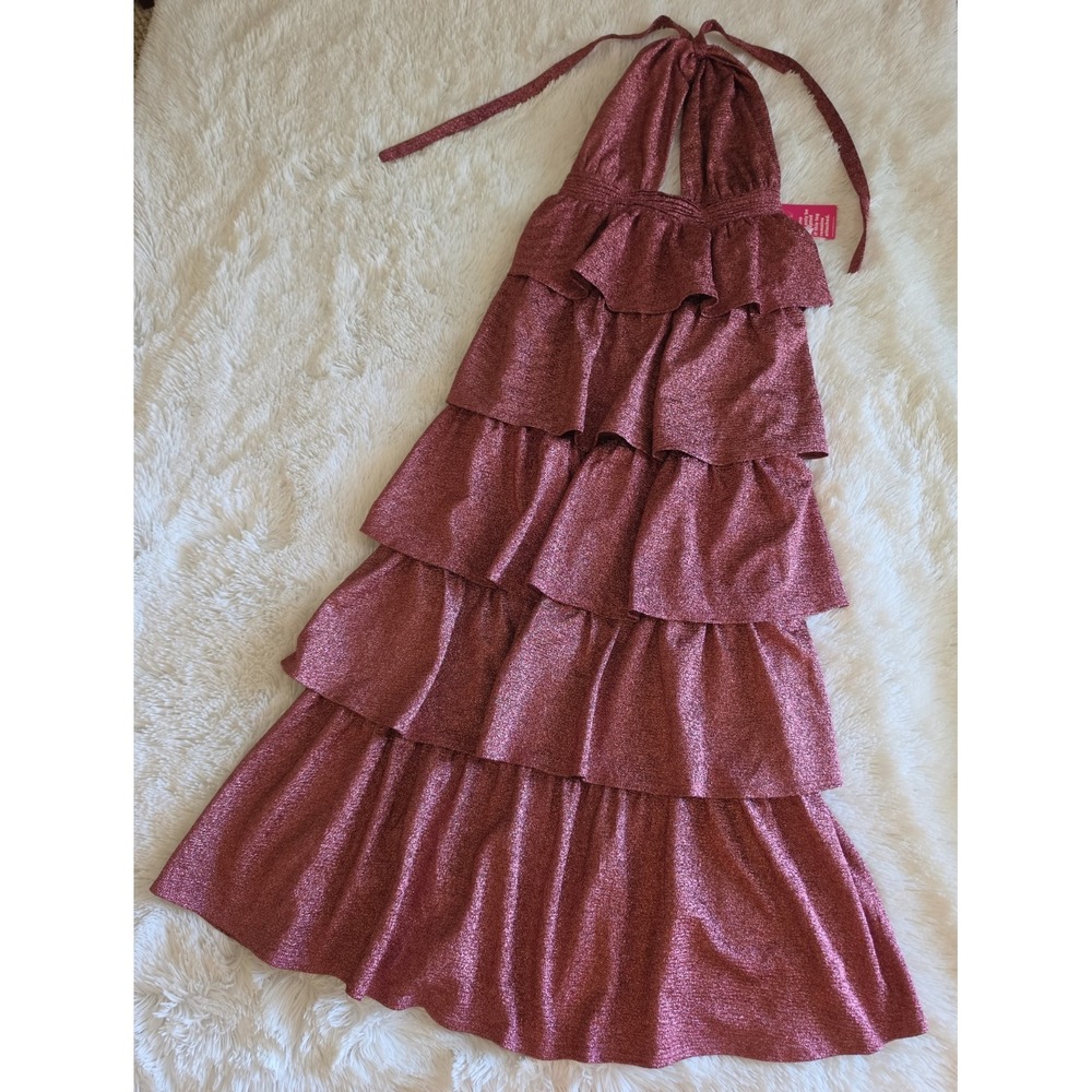 BUDDY LOVE Talia Halter Maxi Ruffle Glitter Long Dress- Valentine - S - Picture 2 of 12